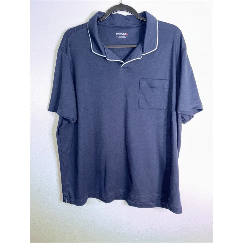 Untuckit Mens Medium Blue Stretch Knit Golf Polo Short Sleeve 100% Cotton‎ 2XL